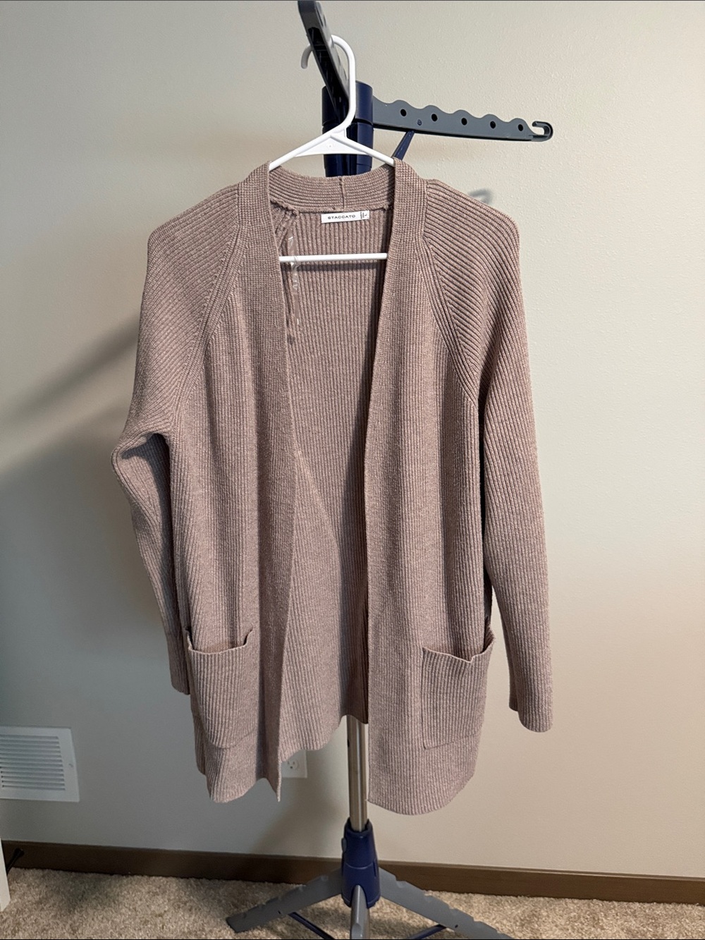 Women's Open-Front Ribbed Cardigan Sweater - Taupe